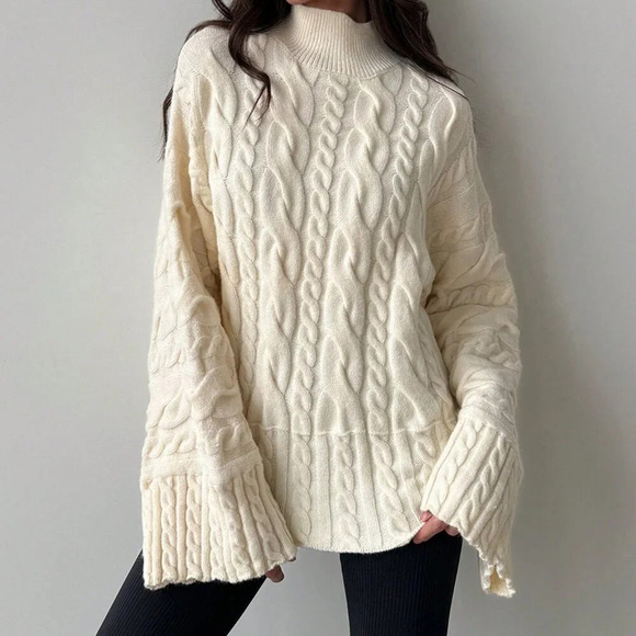 Apricot Casual Women's Color Twist Knit Warm Long Sleeve Sweater - Picture 1 of 6